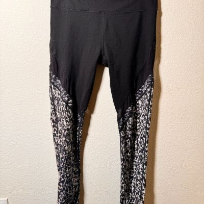 Women's Activewear Workout Leggings with White Black Patterned Side Yoga | Large